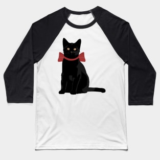 Black Cat with Red Bow Baseball T-Shirt